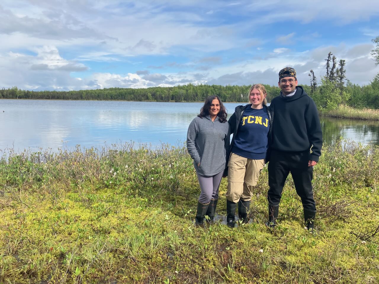 Students near a lake